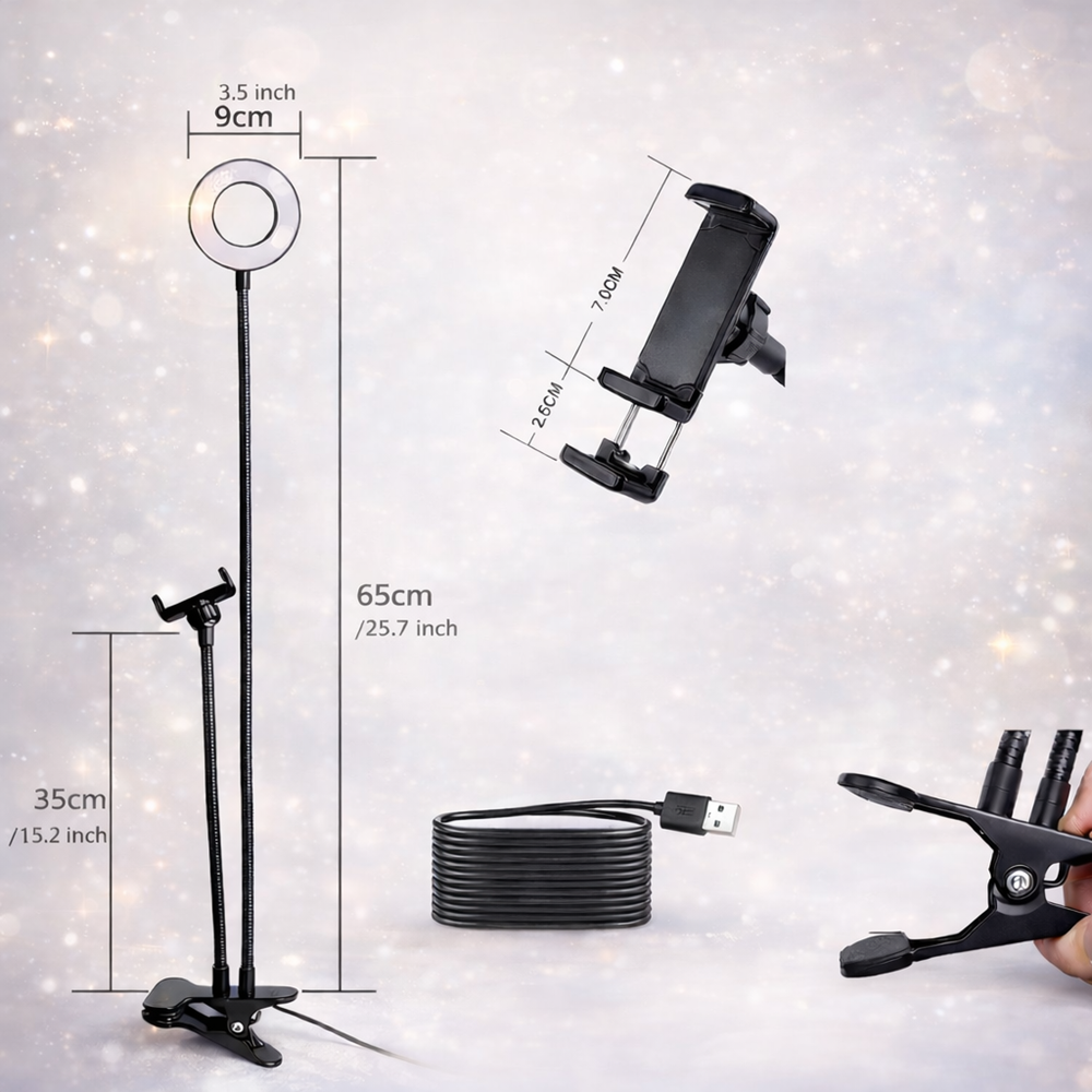 FlexiGlow Pro rugalmas kamera kar LED körlámpával – telefontartós selfie és livestream állvány TikTokhoz és videózáshoz 4