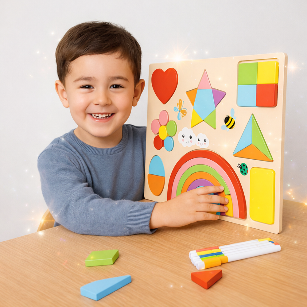 GeoPlay fa Montessori fejlesztő tábla – geometriai formák és színek tanulása, kirakó gyerekeknek 2