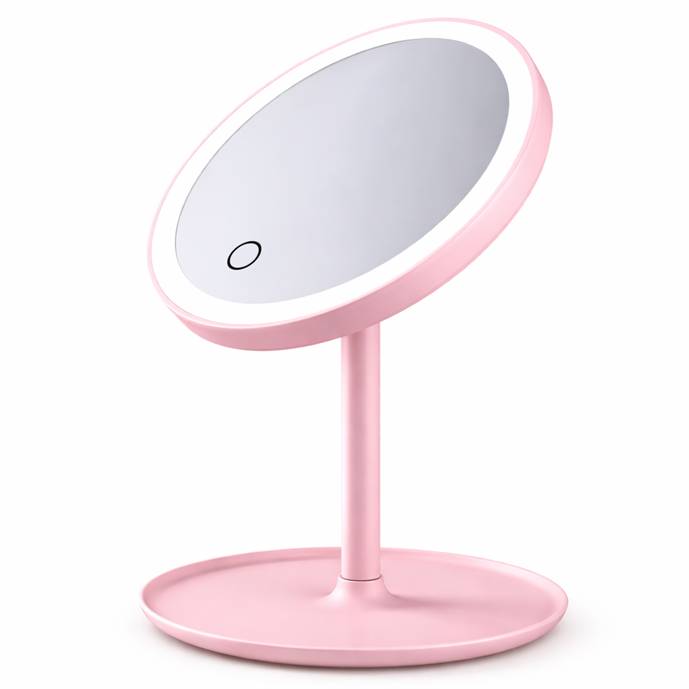 GlowBella Touch LED sminktükör – USB-s, akkumulátoros, érintésérzékeny kozmetikai tükör rózsaszín (BBV) 5