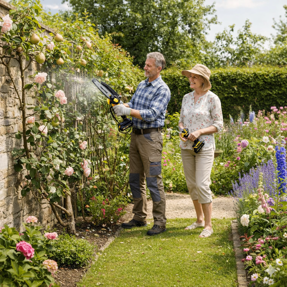 HAYAMI HA-1004 akkus metszőolló és mini láncfűrész szett – LCD kijelző, 6” olajzós láncfűrész, 2 akkumulátorral (FX) 2