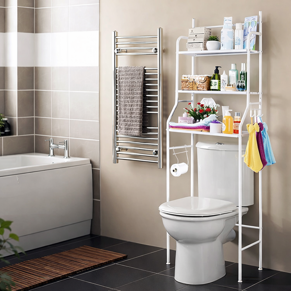 HomeNest fürdőszobai tároló állvány WC fölé – 3 polcos WC fölötti fürdőszobai polcrendszer (BBV) 3