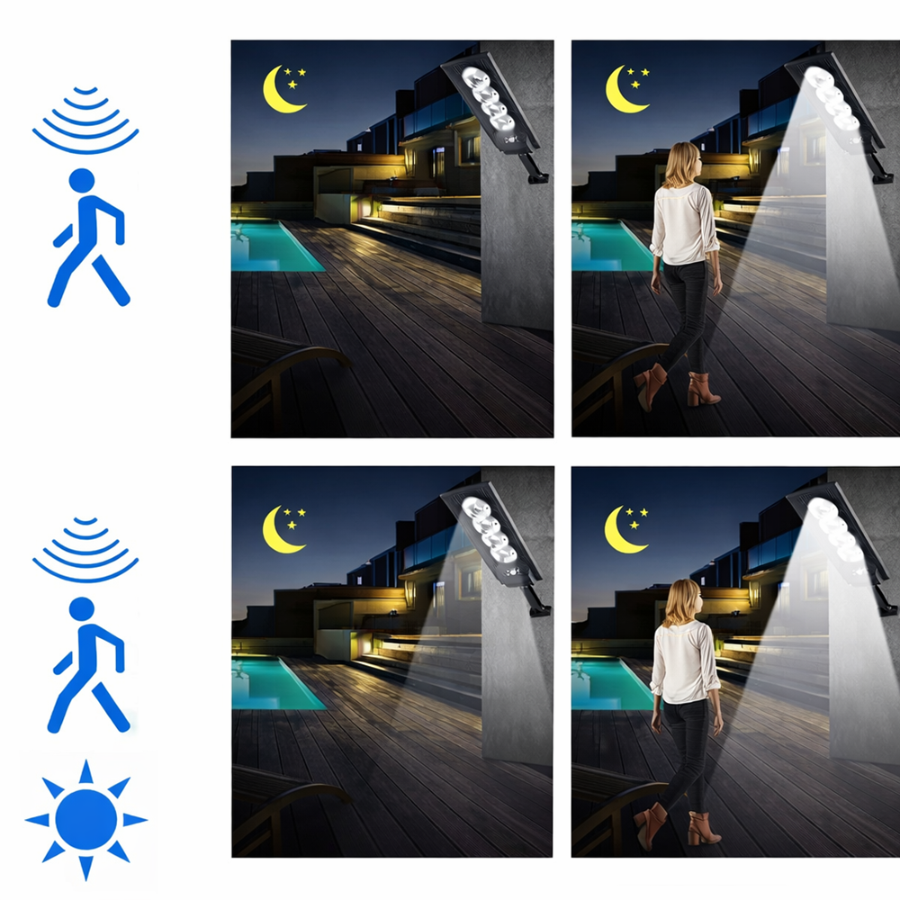 Jortan 150W COB napelemes LED utcai lámpa – 90 LED mozgásérzékelős, távirányítós kültéri biztonsági reflektor IP65, 6500K 5