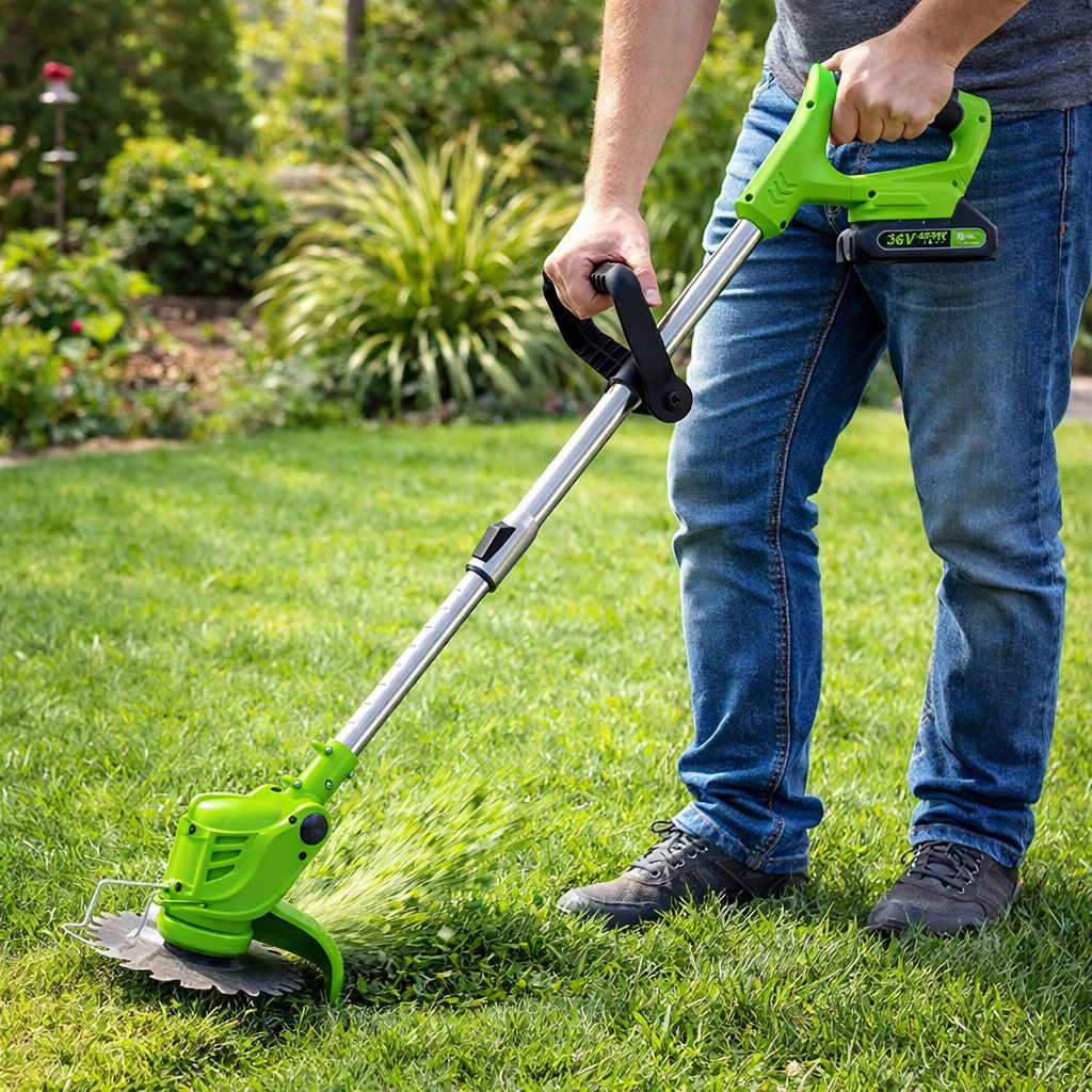 KIYOSHI 48V akkumulátoros szegélynyíró és fűkasza teleszkópos nyéllel – vezeték nélküli elektromos fűszegélyvágó kertbe (BBV) 2