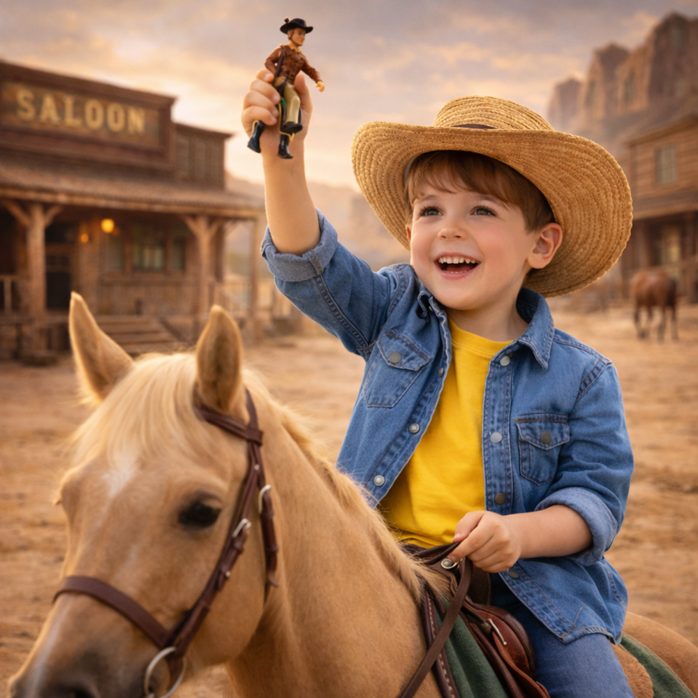 Kevin a Cowboy western lovas akciófigura – lovon ülő cowboy játék gyerekeknek 18×16×6 cm (BBJ) 6