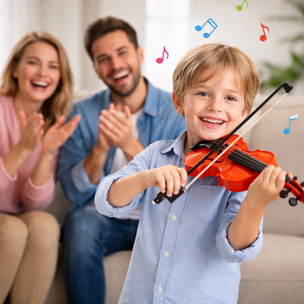 LittleMaestro gyerek játék hegedű vonóval – 4 húros klasszikus játék hangszer gyerekeknek 42 cm (BBJ) 3