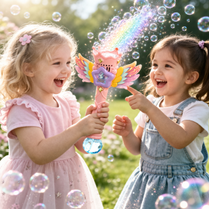 Magic Bubble tündér buborékfújó – LED-es világító buboréklövő pálca gyerekeknek, automata működéssel rózsaszín (BBJ) - Image 4