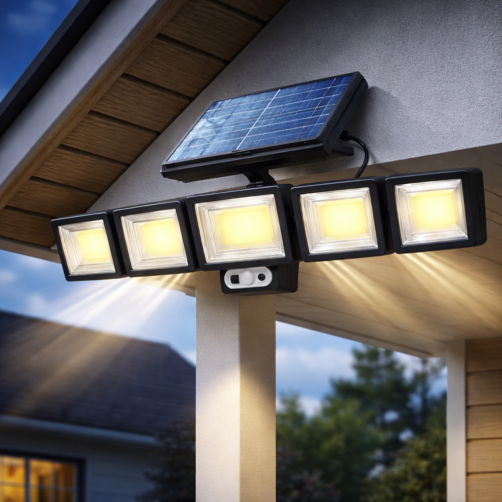 Nexolux napelemes LED fali lámpa – 5 fejes, 300 COB LED-es kültéri biztonsági lámpa mozgásérzékelővel (BBV) 2