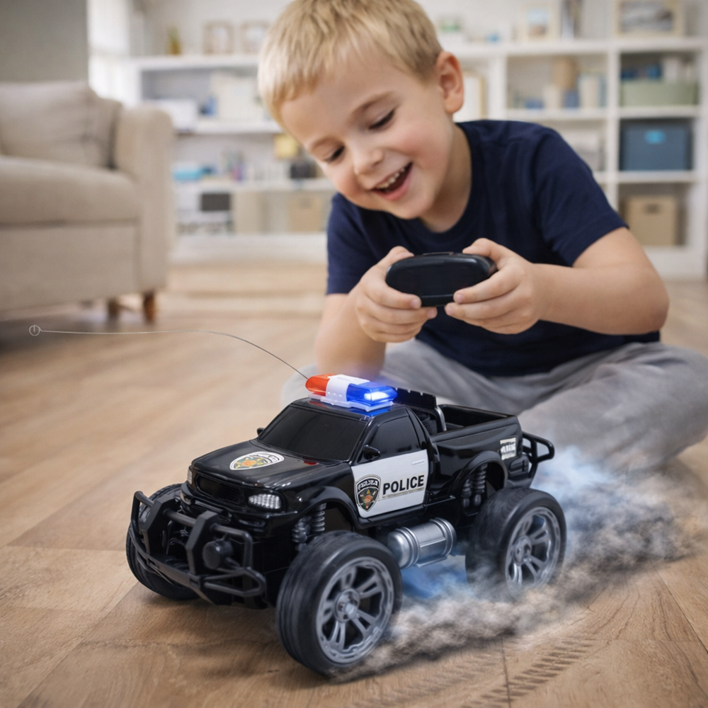 PoliceRover távirányítós rendőr terepjáró – LED világító RC autó gyerekeknek, off-road játék (BBJ) 2