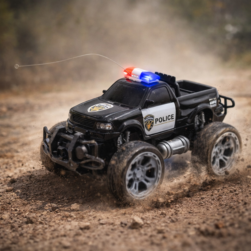 PoliceRover távirányítós rendőr terepjáró – LED világító RC autó gyerekeknek, off-road játék (BBJ) 3