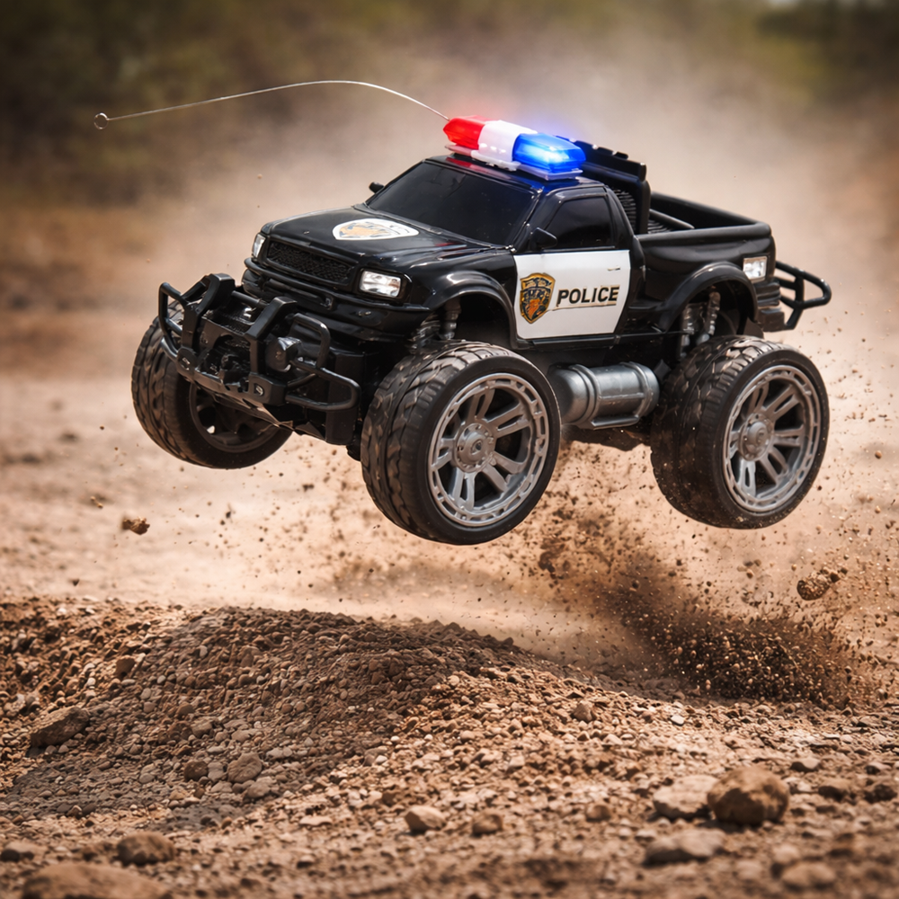 PoliceRover távirányítós rendőr terepjáró – LED világító RC autó gyerekeknek, off-road játék (BBJ) 4