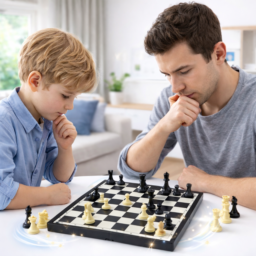 Poptoy klasszikus sakk készlet – stratégiai társasjáték gyerekeknek és felnőtteknek, kompakt sakk szett 11×23×3 cm 2