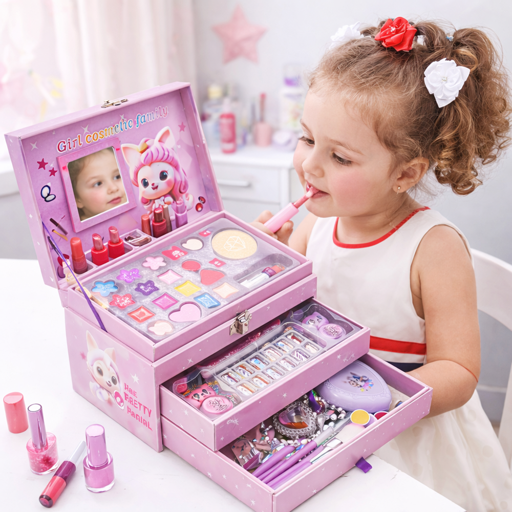 PrincessGlow Beauty Studio gyerek sminkkészlet – többfiókos kozmetikai sminkdoboz tükörrel kislányoknak (BBJ) 2