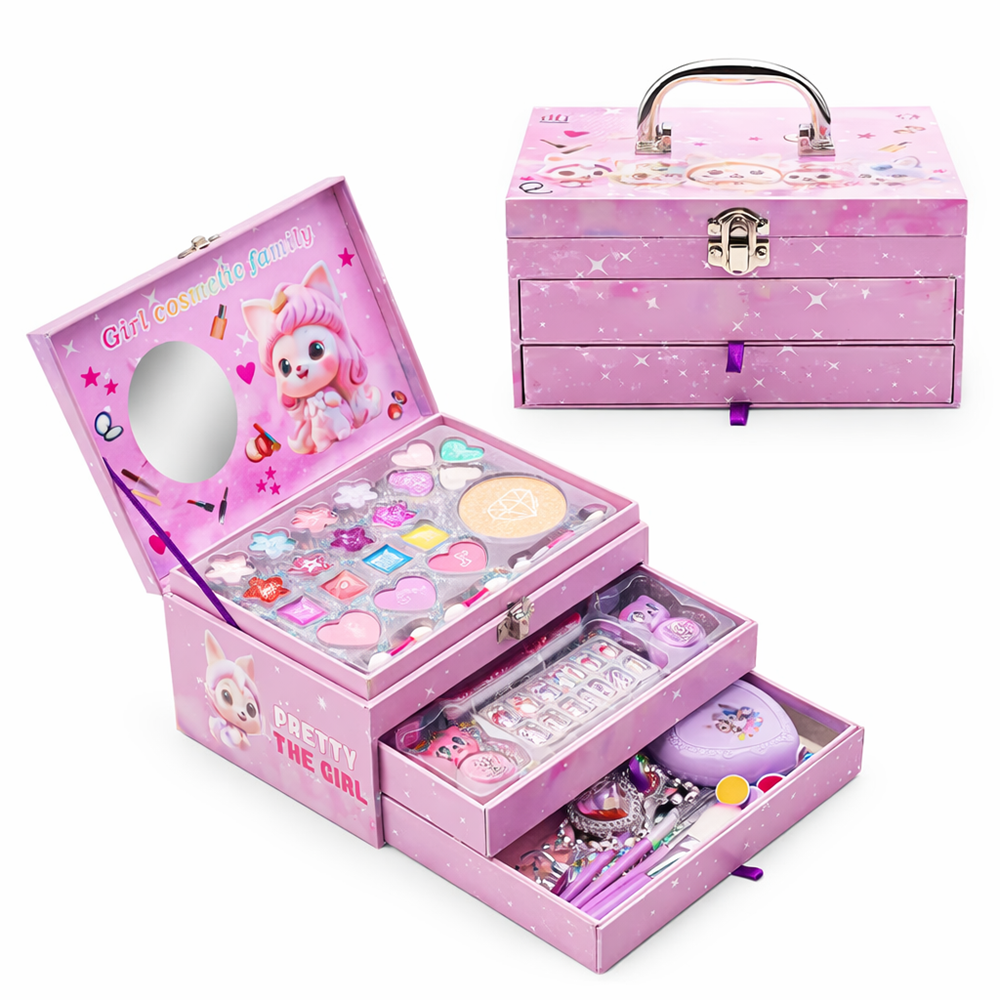 PrincessGlow Beauty Studio gyerek sminkkészlet – többfiókos kozmetikai sminkdoboz tükörrel kislányoknak (BBJ) 4