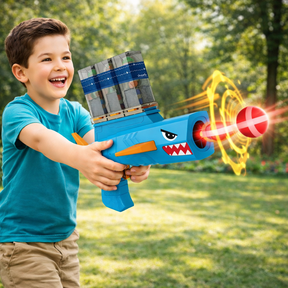 SharkRiot Shark Attack cápás labdakilövő játékpisztoly – labdás kilövő játék gyerekeknek 30×28×16 cm (BBJ) 2