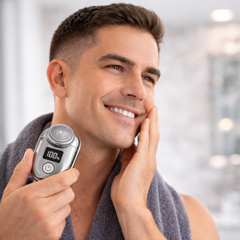 ShavePro Mini hordozható elektromos borotva LED kijelzővel – USB-C újratölthető, 15 pengés férfi borotva utazáshoz (BBL) 2 (2)