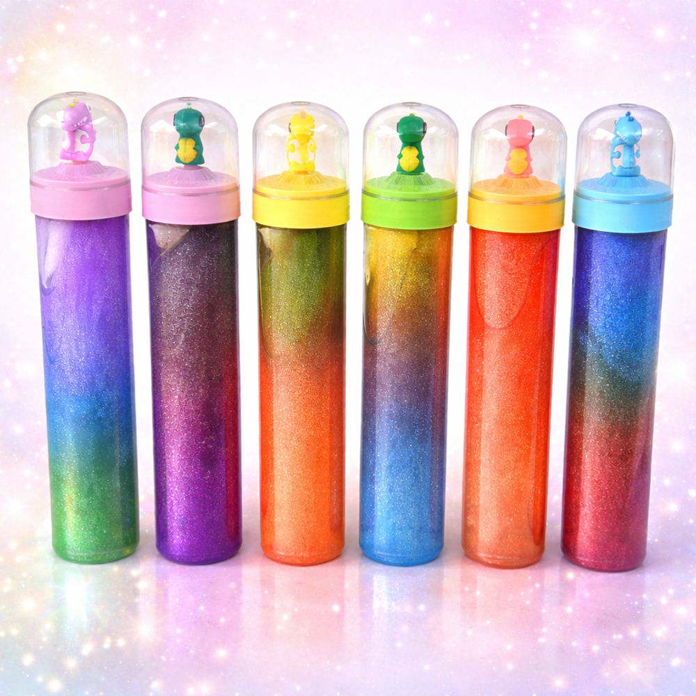 Slimé dinoszauruszos glitter slime játék – színes slime dínó figurával, kreatív slime gyerekeknek 1