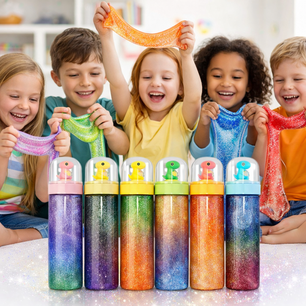 Slimé dinoszauruszos glitter slime játék – színes slime dínó figurával, kreatív slime gyerekeknek 2