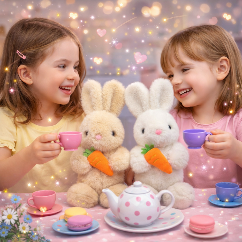 SnuggleBunny plüss nyuszi répával – puha plüss nyuszi játék gyerekeknek, húsvéti ajándék (BBJ) 3