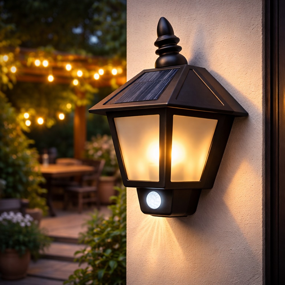 SolarGlow napelemes LED kültéri fali lámpa mozgásérzékelővel – vízálló kerti lámpa meleg fehér fénnyel, vintage hatszög dizájn 2