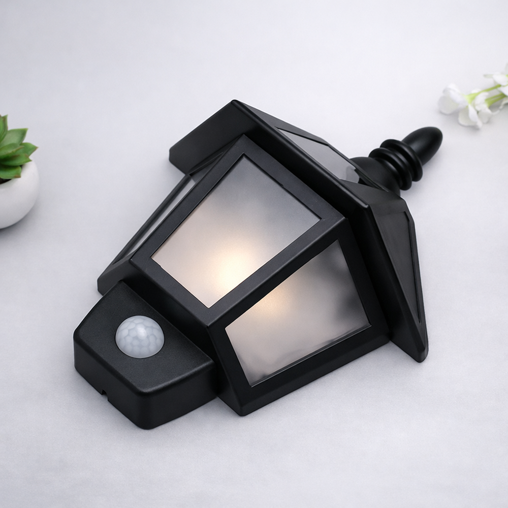 SolarGlow napelemes LED kültéri fali lámpa mozgásérzékelővel – vízálló kerti lámpa meleg fehér fénnyel, vintage hatszög dizájn 3