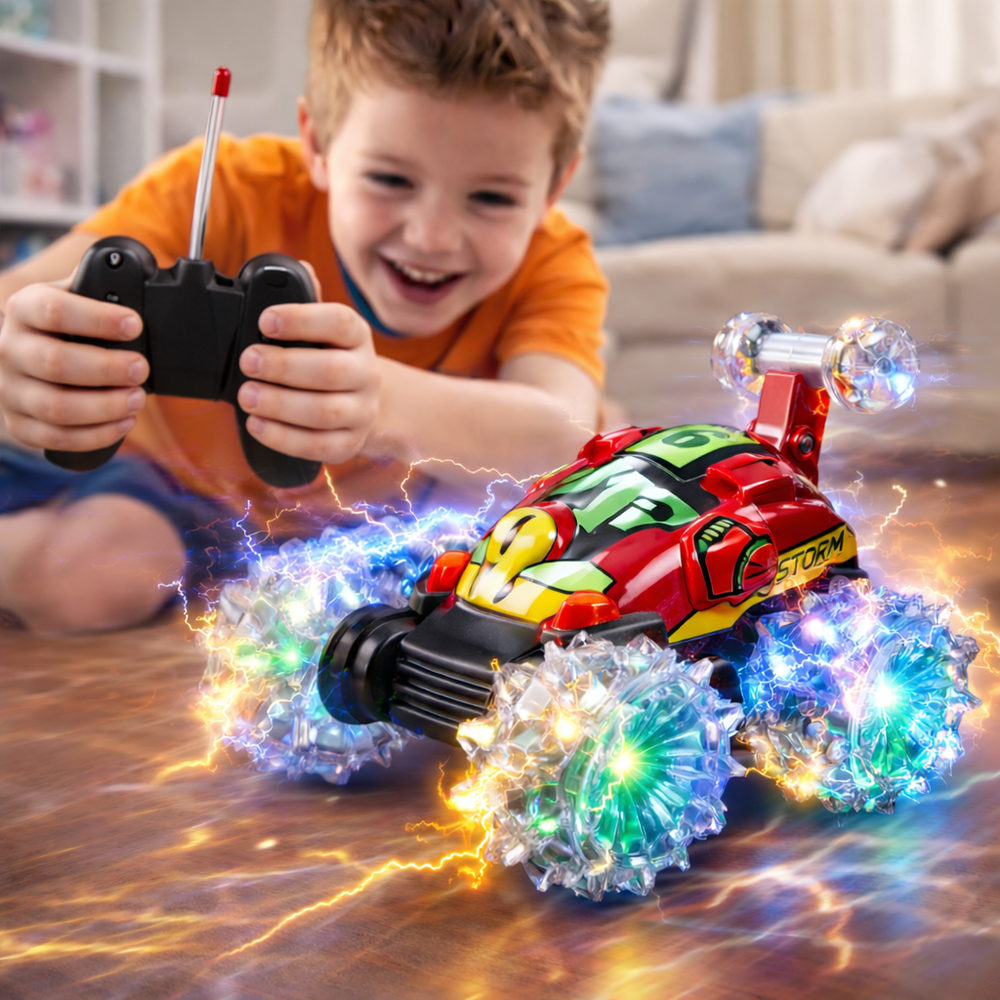 TurboTwist 360 RC kaszkadőr autó – LED világító kerekek, 360° pörgő stunt távirányítós játék autó gyerekeknek (BBJ) 2