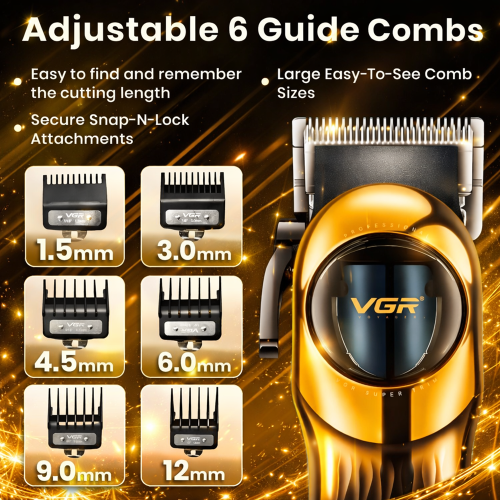 VGR V-166 professzionális akkus hajvágó – vezeték nélküli haj- és szakállvágó LED kijelzővel, rozsdamentes acél pengékkel, arany (BBD) 3