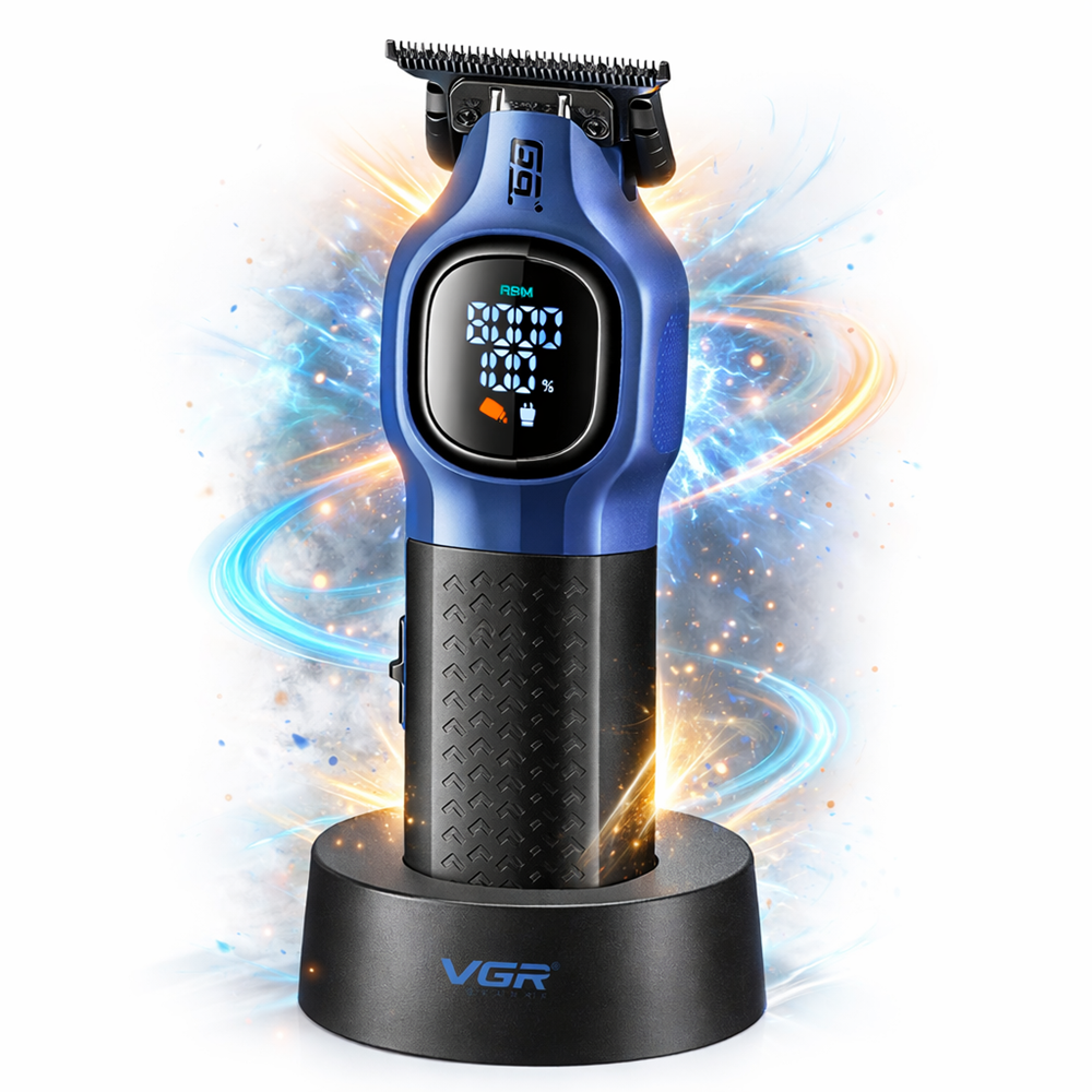 VGR V-886T professzionális akkus hajvágó és szakállvágó – digitális kijelzős vezeték nélküli hajnyíró precíz haj- és szakállvágáshoz (BBD) 1