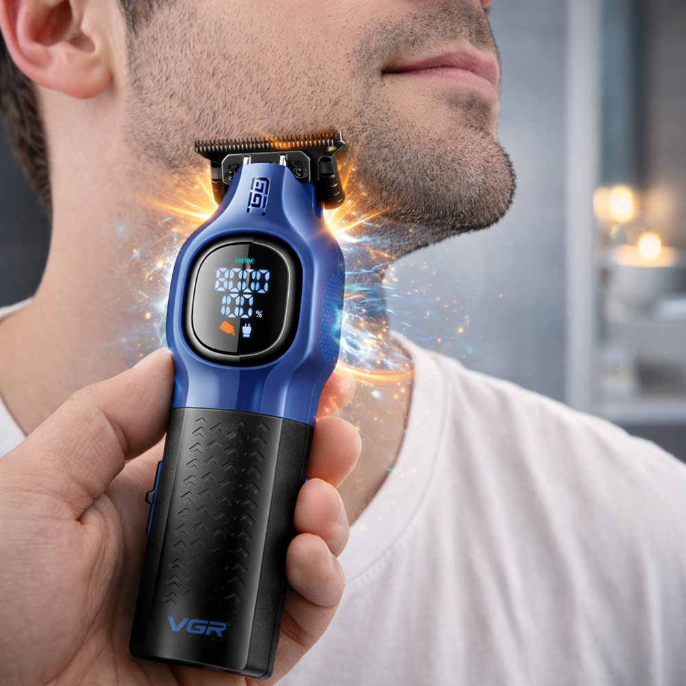 VGR V-886T professzionális akkus hajvágó és szakállvágó – digitális kijelzős vezeték nélküli hajnyíró precíz haj- és szakállvágáshoz (BBD) 2
