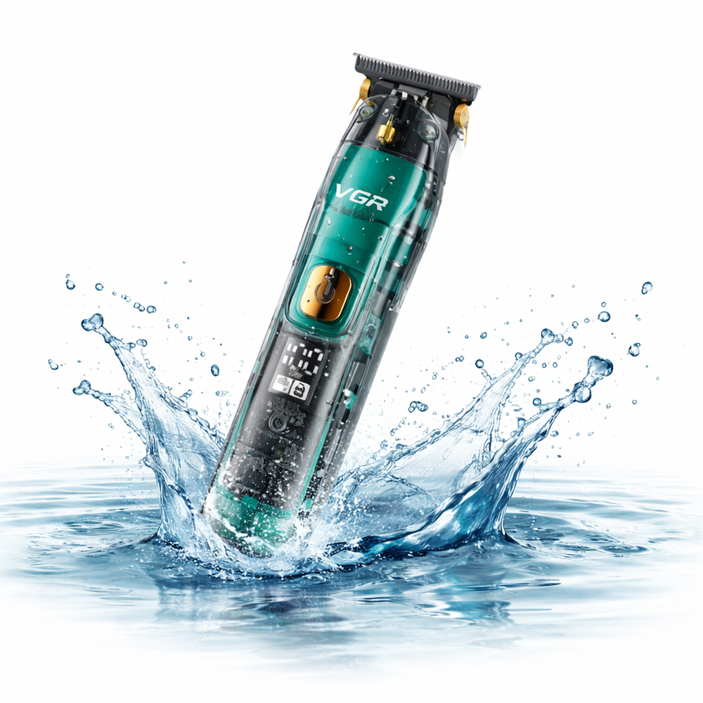 VGR V-961 prémium akkus haj- és szakállvágó – vezeték nélküli trimmer digitális kijelzővel, átlátszó dizájn (BBD) 1