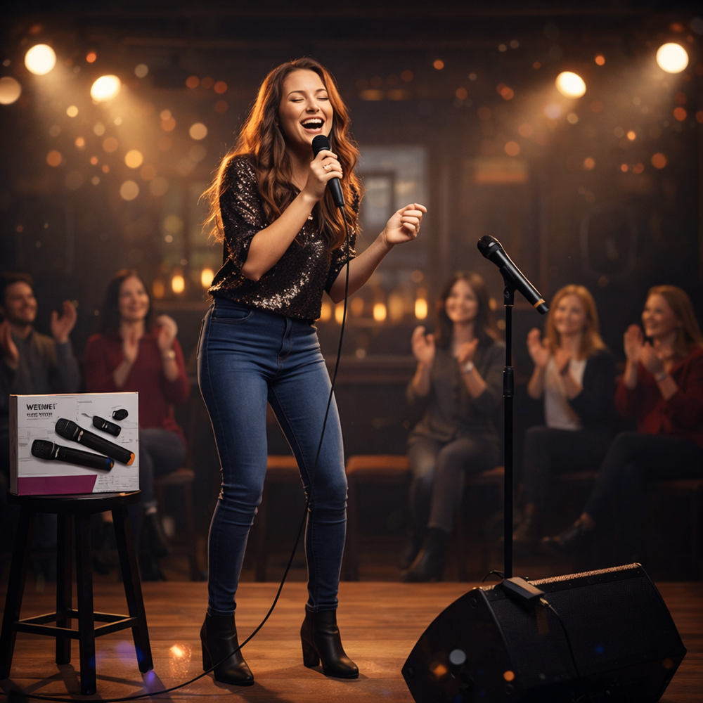 WEISRE DM-2206 vezeték nélküli mikrofon szett – 2 db karaoke mikrofon, jack vevővel, tiszta hangzás (BBD) 2