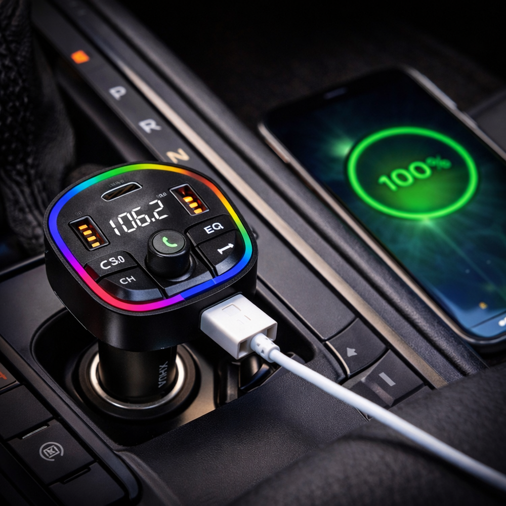 XHUA C6A Autós Bluetooth FM Transzmitter és MP3 Lejátszó – USB Gyorstöltő, Kihangosító, LED Kijelző (BBV) 2