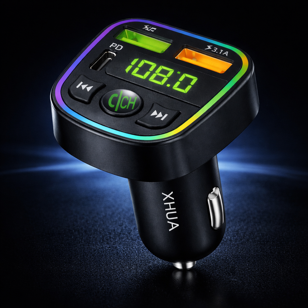 XHUA KOS-21 autós MP3 lejátszó – 3A Type-C FM transmitter, Bluetooth, USB töltő 12–24V (BBD) 3