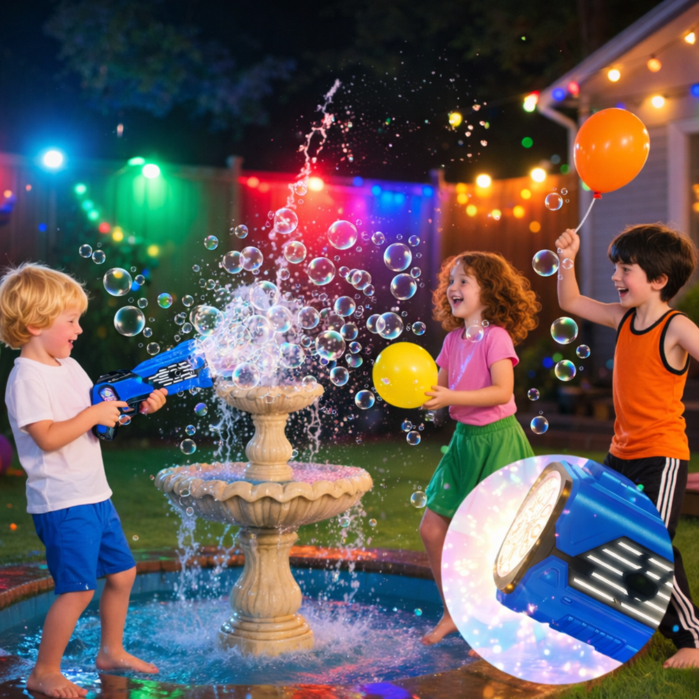 Aquablast automata buborékfújó gép gyerekeknek LED világítással és buborékfolyadékkal, kék (BBJ) 2