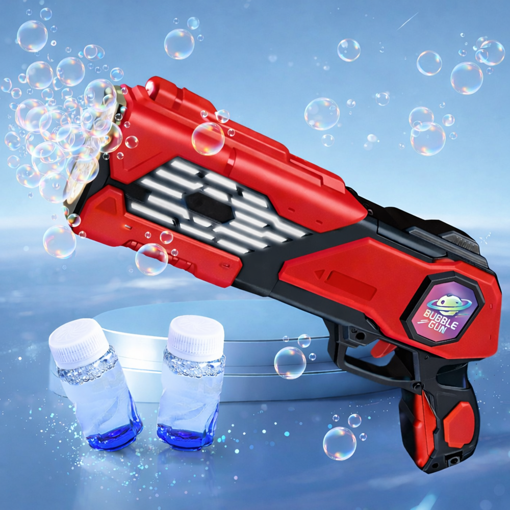 Aquablast automata buborékfújó gép gyerekeknek LED világítással és buborékfolyadékkal, piros (BBJ) 4