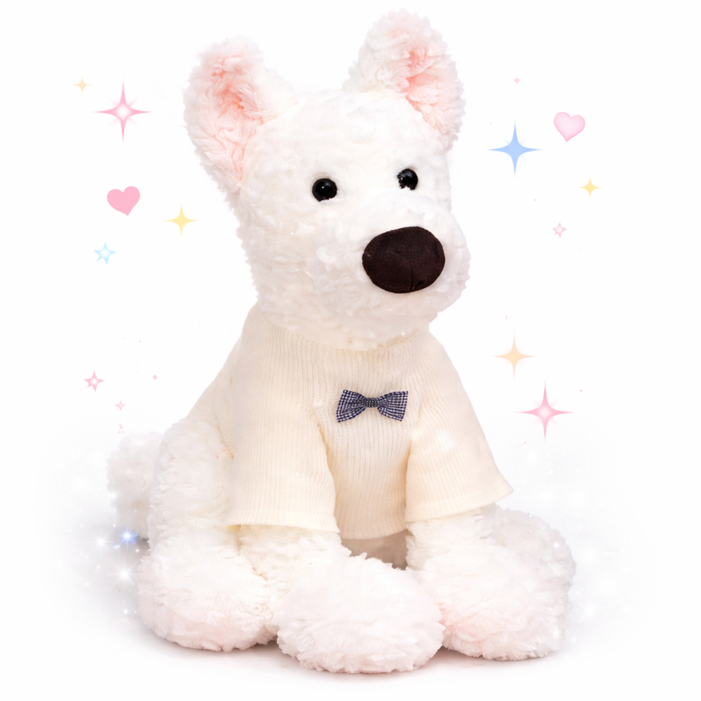 Loock Series plüss fehér kutyus – puha, ölelhető kutya plüss játék gyerekeknek és ajándéknak (BBJ) 1