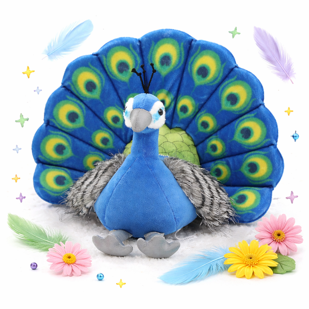 Prémium kék plüss páva párna – dekoratív, puha díszpárna lakásdekorációhoz és ajándéknak (BBJ) 1