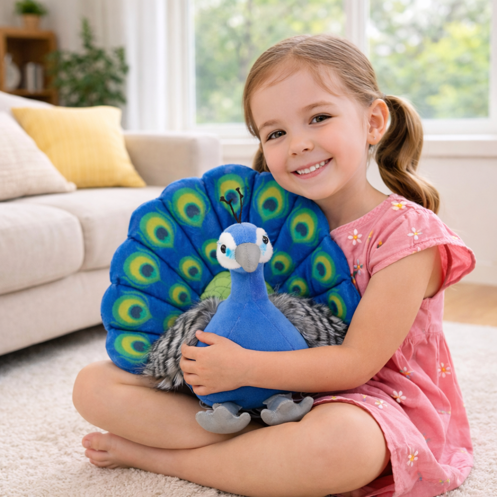 Prémium kék plüss páva párna – dekoratív, puha díszpárna lakásdekorációhoz és ajándéknak (BBJ) 2