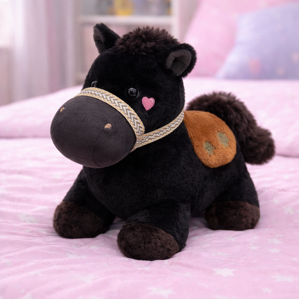 PufiPóni fekete plüss ló 20 cm – puha, ölelhető lovacska plüss játék gyerekeknek és ajándéknak (BBJ) 3