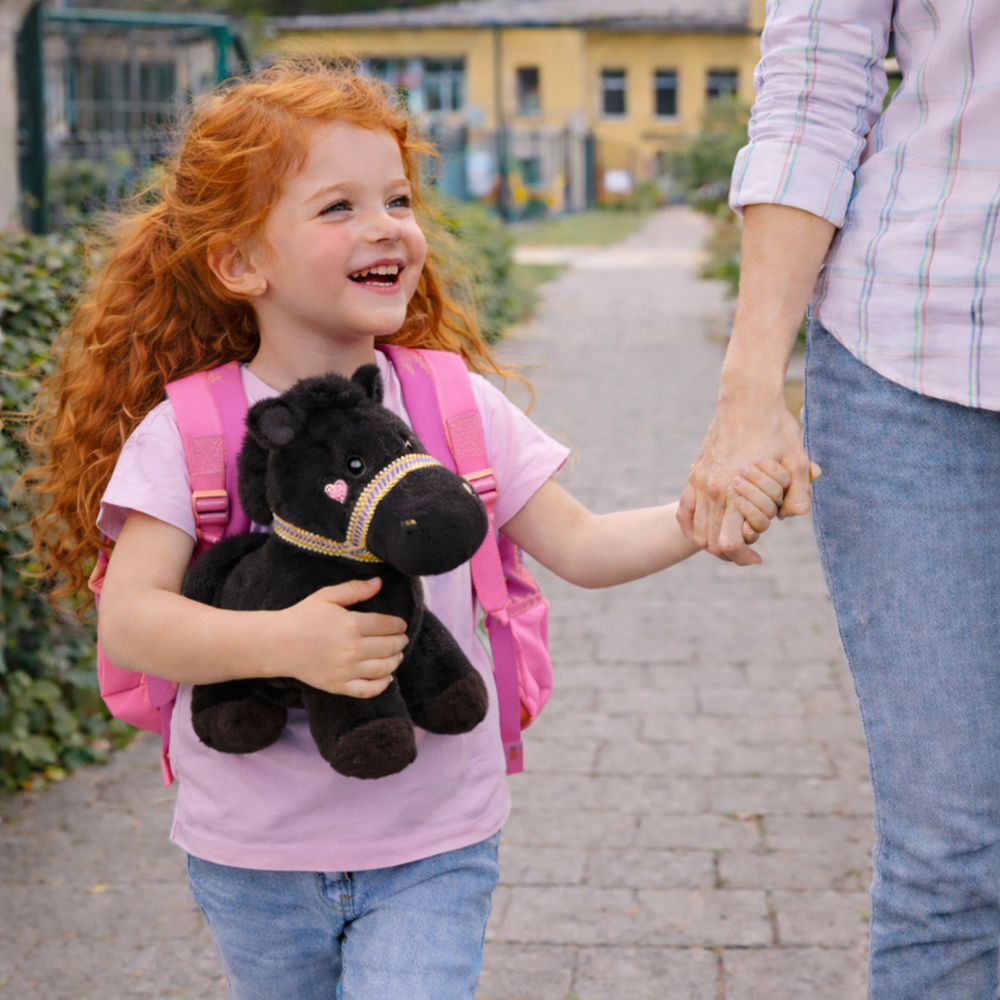 PufiPóni fekete plüss ló 20 cm – puha, ölelhető lovacska plüss játék gyerekeknek és ajándéknak (BBJ) 5