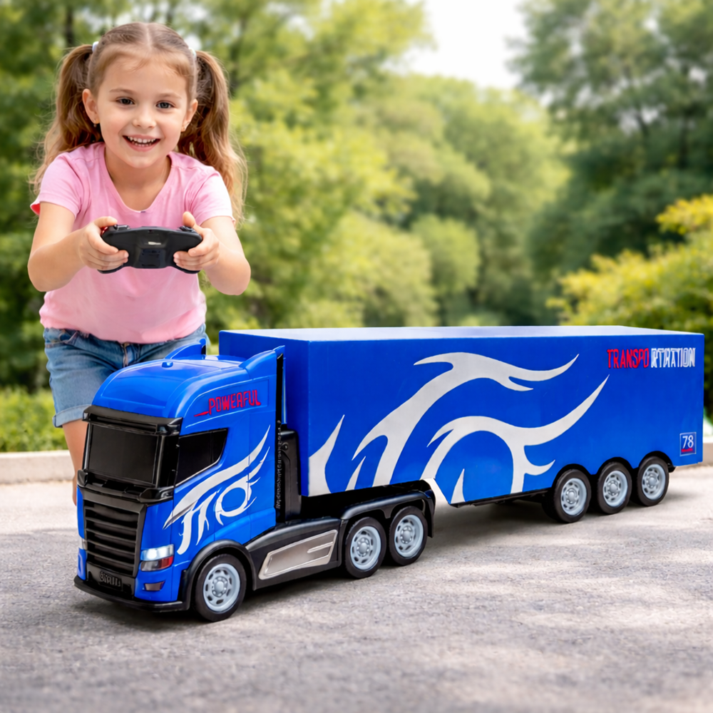 Távirányítós kék kamion pótkocsival 116 – amerikai stílusú RC teherautó gyerekeknek (BBJ) 2