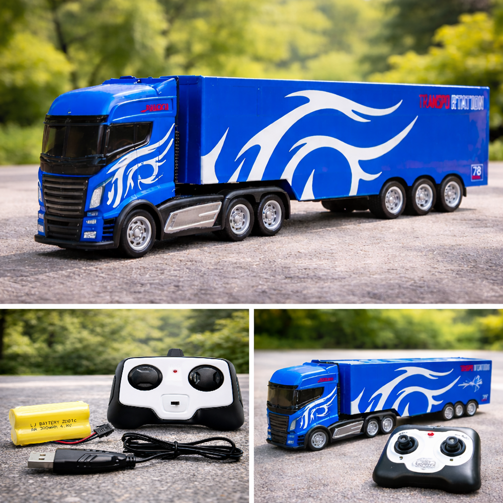 Távirányítós kék kamion pótkocsival 116 – amerikai stílusú RC teherautó gyerekeknek (BBJ) 3
