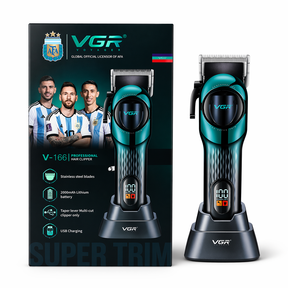 VGR V-166 professzionális akkus hajvágó – vezeték nélküli haj- és szakállvágó LED kijelzővel, rozsdamentes acél pengékkel, türkiz (BBD) 1 (67)