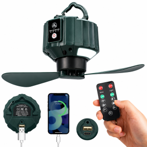 Hordozható 2 az 1-ben mennyezeti ventilátor 5200 mAh – USB-s akkumulátoros sátor ventilátor LED világítással kempinghez és hálószobába (BBRLB1484) - Image 1
