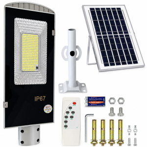 Kerti napelemes oszloplámpa 300W – 299 LED nagy teljesítményű utcai solar lámpa kültérre (BBRLB1330) - Image 1
