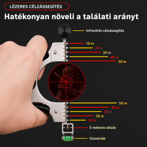 Professzionális csúzli lézeres célzóval – alumínium vadász csúzli latex gumival és bőrzsebbel (BBV) (BBL) - Image 5
