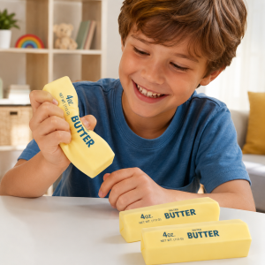 Butter squishy stresszoldó játék – puha nyomkodható hab fidget játék sárga kivitelben (BBE) (FX) - Image 2
