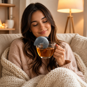 Szilikon cápa tea forrázó – aranyos teaszűrő 7 cm - szürke (BLLV) (FX) - Image 2