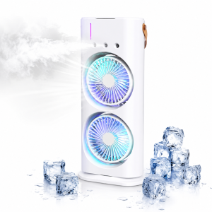 IceCool dupla léghűtő ventilátor párásító funkcióval – jéggel tölthető USB asztali hűtőventilátor (BBM) - Image 1